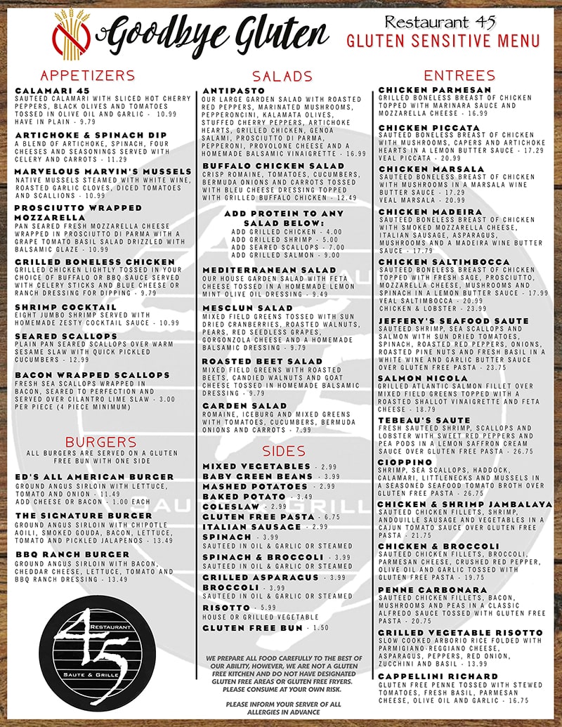 Restaurant 45 – Gluten Sensitive Menu-min